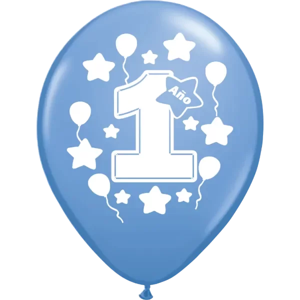 Producto - Globo de látex estampado Mi primer año celeste x5u