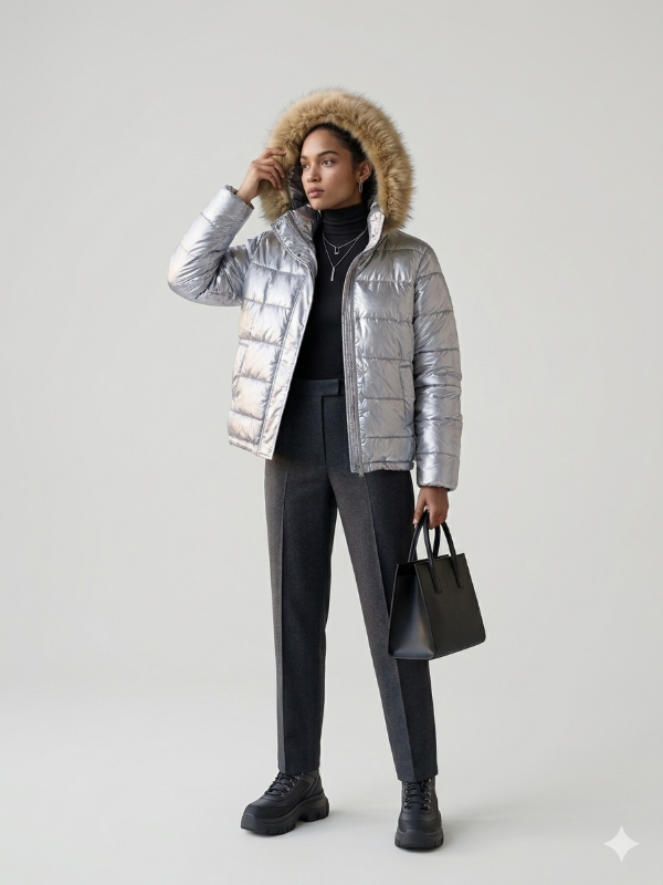 Producto - Campera Metalizada plateada