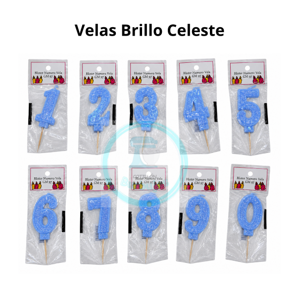 Producto - Velas con Brillo Celestes x1