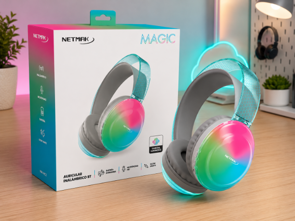 Producto - AURICULAR BT NETMAK VINCHA NM-MAGIC GLOW