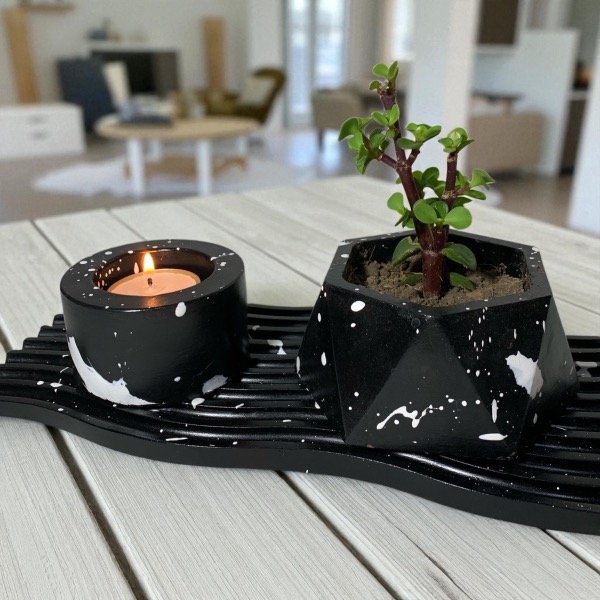 Producto - Combo #10 Bandeja ZigZag + Porta Vela con Vela de noche + Maceta Hexagonal