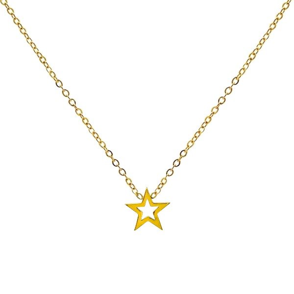 Producto - Collar de acero dorado - Espejito 1mm - Estrella pasante