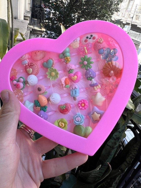 Producto - Anillos infantiles frutas con estuche corazón