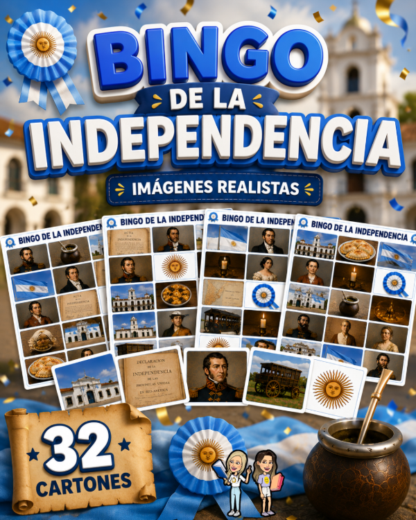 Producto - BINGO DE LA INDEPENDENCIA. IMÁGENES REALISTAS. 9 DE JULIO