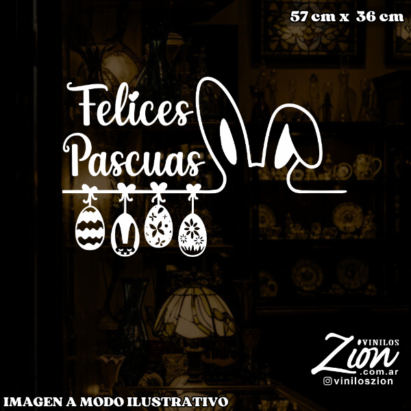 Producto - Vinilo Decorativo Felices Pascuas Orejas con Huevos de pascuas