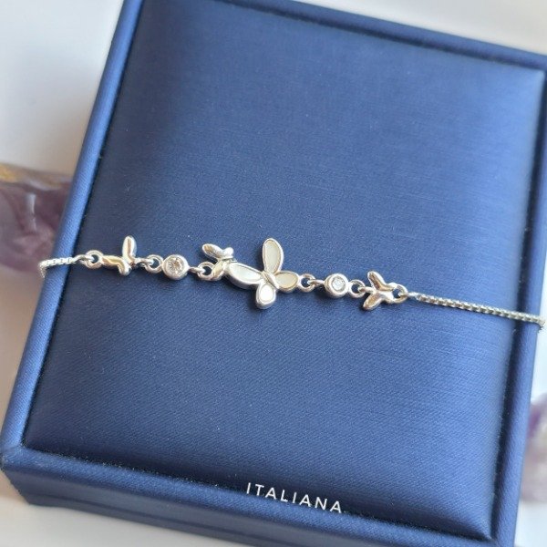 Producto - Pulsera italiana mariposa esmaltada blanca - 0