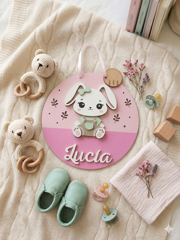 Producto - Cartel con nombre y dije /  Conejita bebé