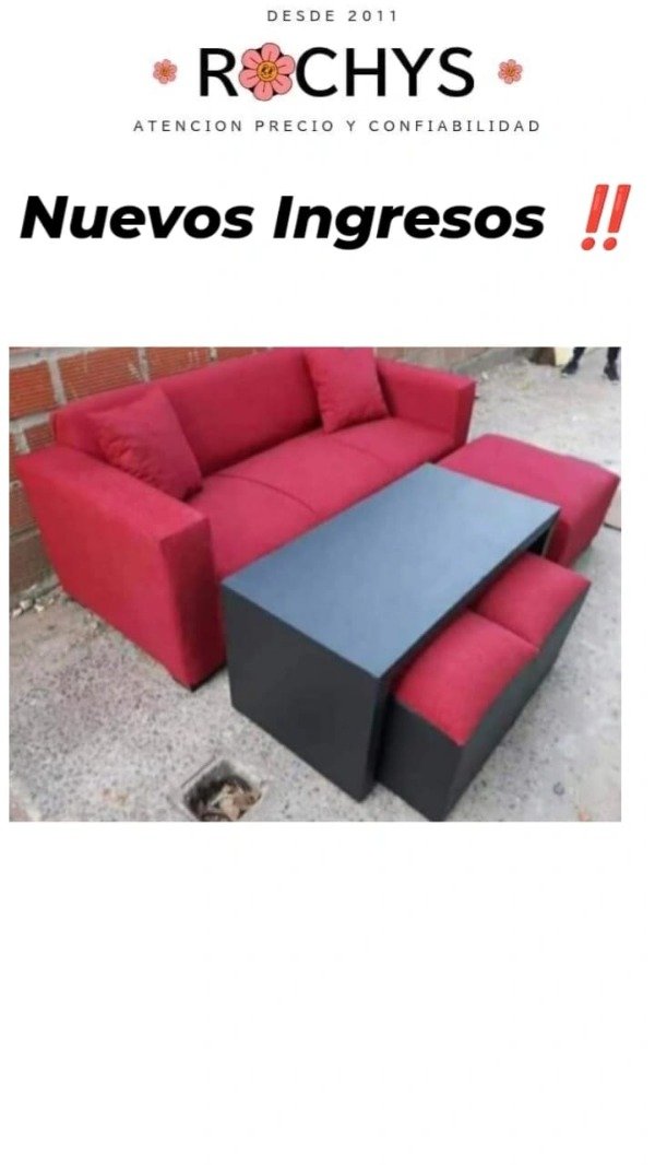 Producto - sillon rojo con camastro mesa y puff