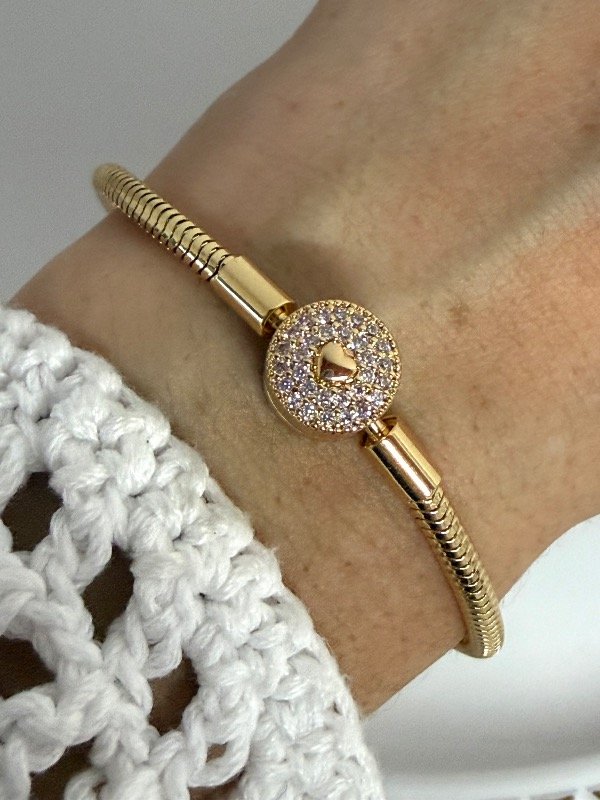 Producto - PD206 Pulsera Pandora con cierre círculo y mini corazón con micropave