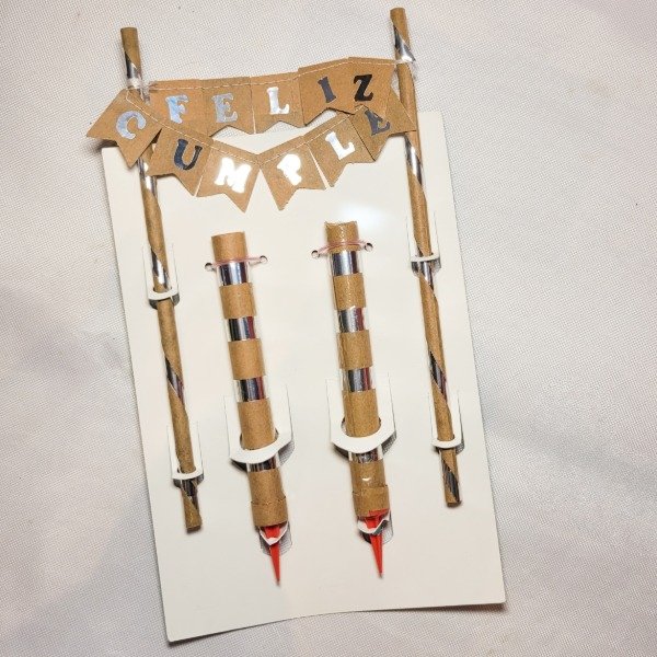 Producto - Set banderines FELIZ CUMPLE + bengalas kraft y plata