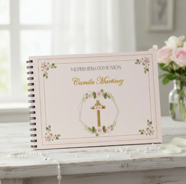 Producto - Libro Imprimible De Firmas Mi Primera Comunión Flores