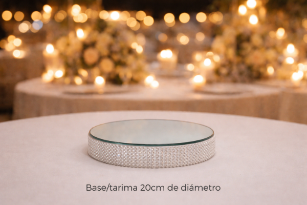 Producto - Base/tarima redonda 20cm con espejo y strass