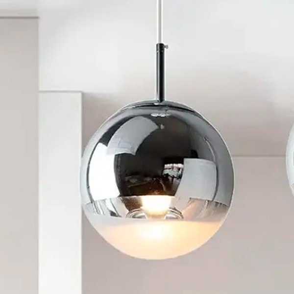 Producto - Lampara globo colgante espejada plateada