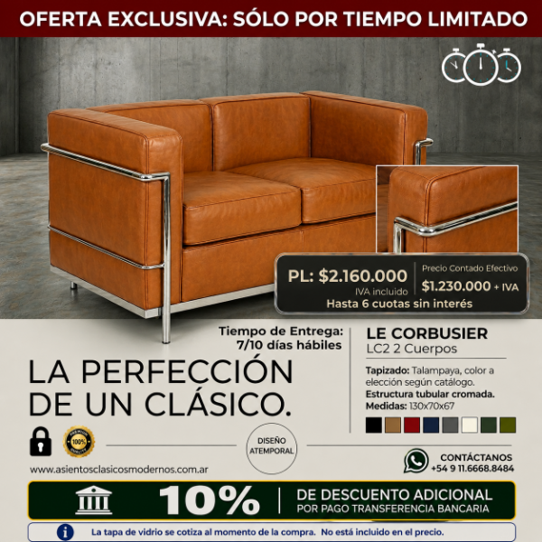 Producto - Sillón LC2 2 Cuerpos, Tapiz Talampaya, Estructura Tubular Cromada!! - 0