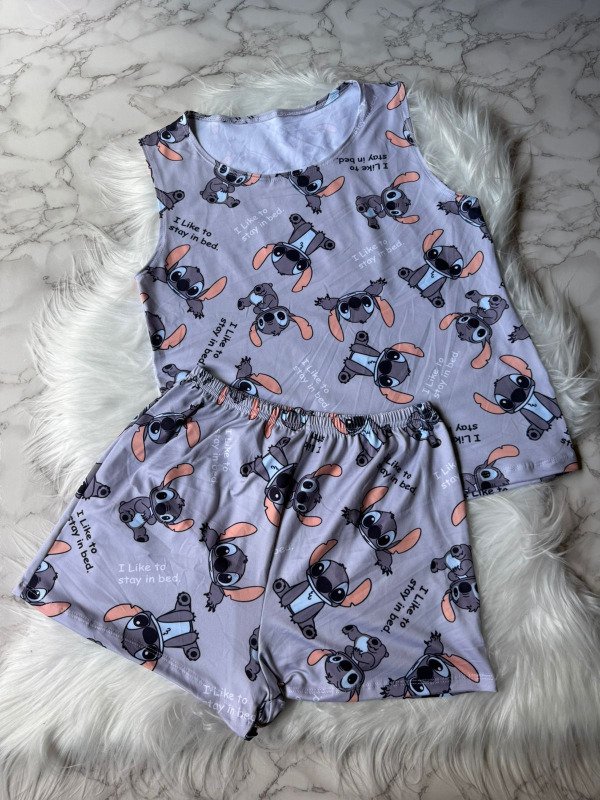 Producto - Pijama corto de short y musculosa ancha - Stitch Gris
