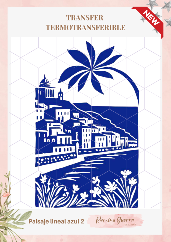 Producto - Transfer termotransferible - Paisaje lineal azul 2