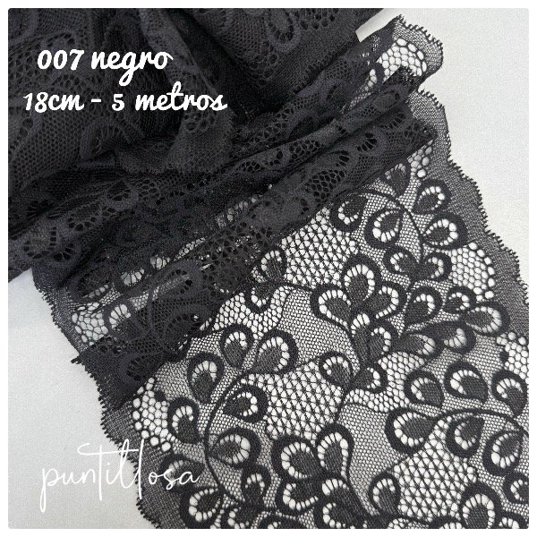 Producto - 007- Puntilla Elastizada negro 18cm - 5 metros