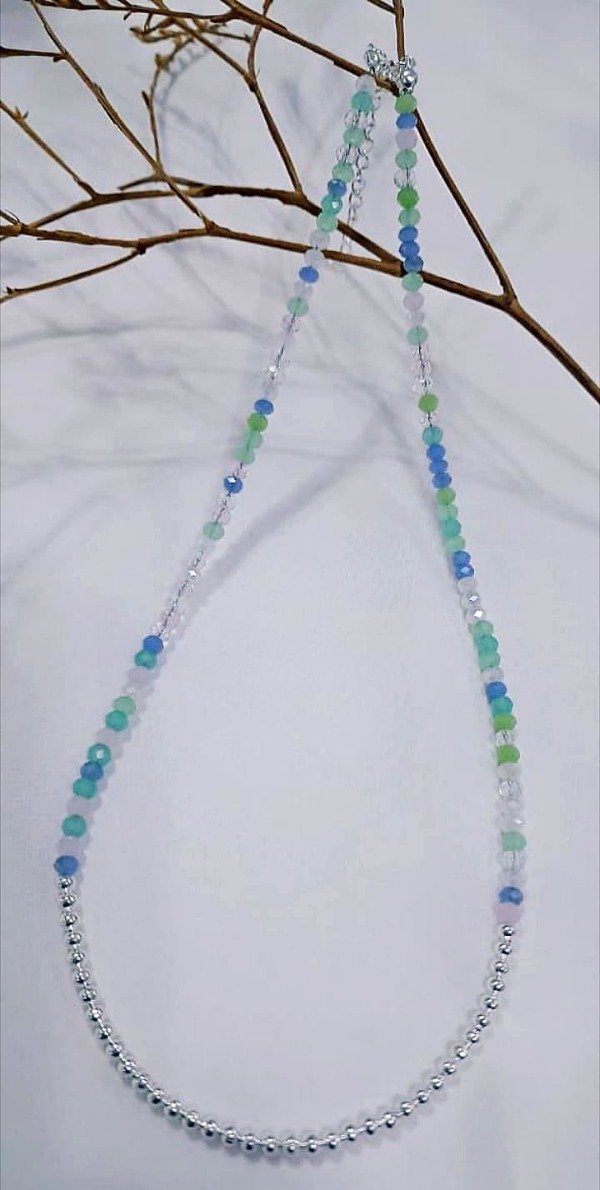 Producto - Choker cristal multicolor y bolitas de acero en el centro - 1