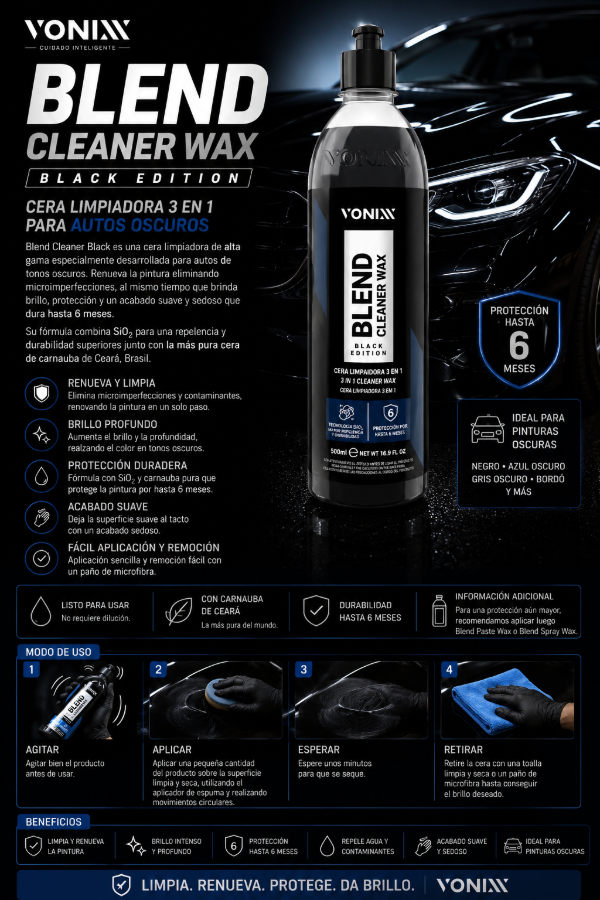 Producto - Vonixx Blend Cleaner Black 500ml Cera Limpiadora para Autos Oscuros