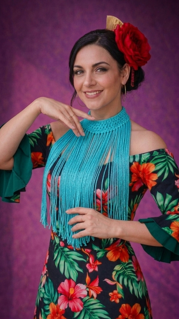 Producto - Collar De Flecos De Seda Recto Turquesa - 1