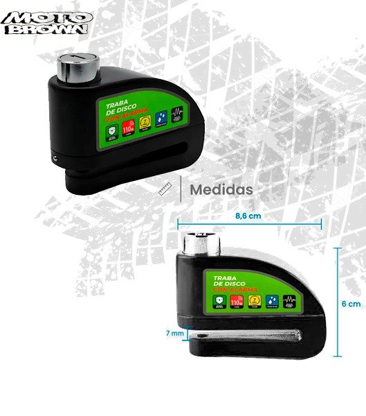 Producto - Traba Disco con Alarma Moto Bici Seguridad Llaves Color Negro