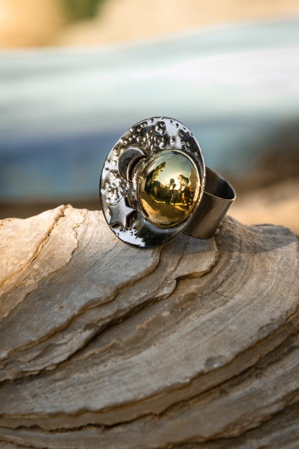 Producto - Anillo Galaxia de acero y bronc - 0