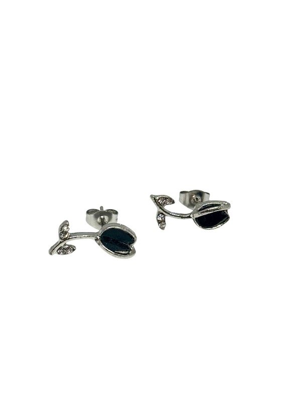 Producto - Aritos acero quirúrgico tulipán negro con strass