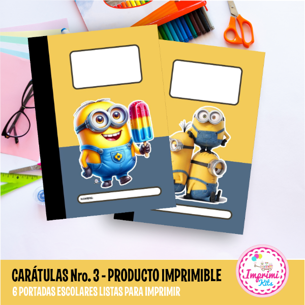 Producto - Carátulas Minions Imprimibles Carpeta Nro. 3 Separadores Escolares