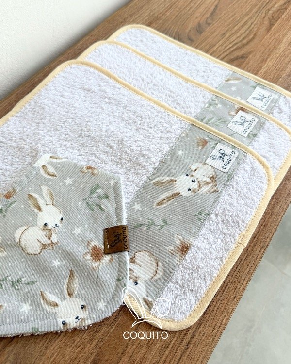 Producto - Kit x 3 Babitas y Bandanita Conejitos Gris