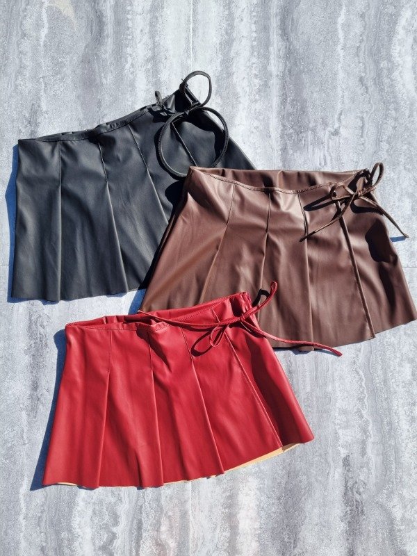 Producto - REINGRESO [sk015] Pollera cuerina pareo c/tablas y tiras para atar