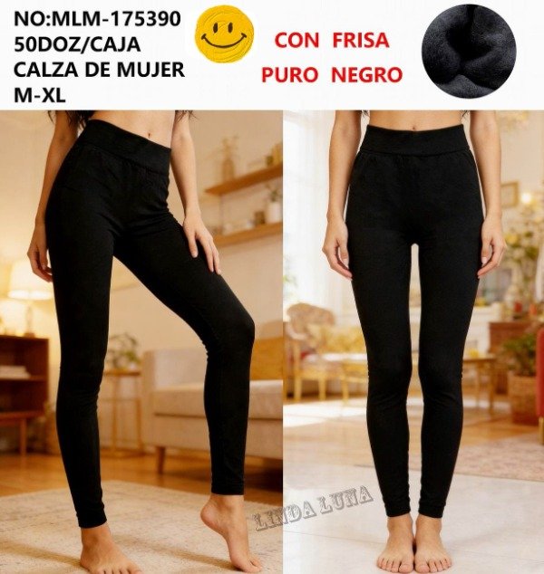 Producto - CALZA TERMICA CON FRIZA DAMA PURO NEGRO LINDA LUNA 390 (x6)