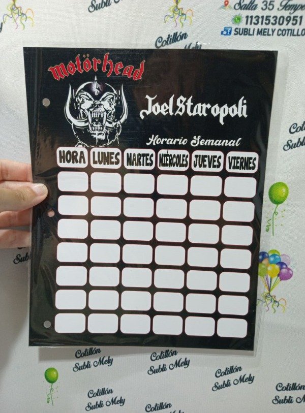 Producto - HORARIO SEMANAL 19X24 CM INCLUYE FOLIO Y 3 PERFORACIONES PARA PONER EN CARPETA