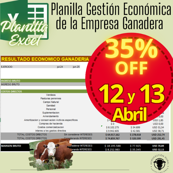 Producto - Planilla Excel: Gestión Económica de la Empresa Ganadera