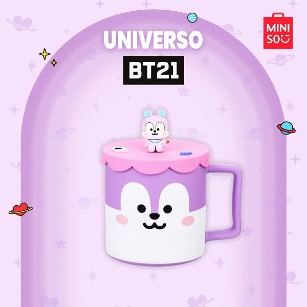 Producto - Taza de cerámica con tapa de silicona BT21 MANG (MINISO OFICIAL)