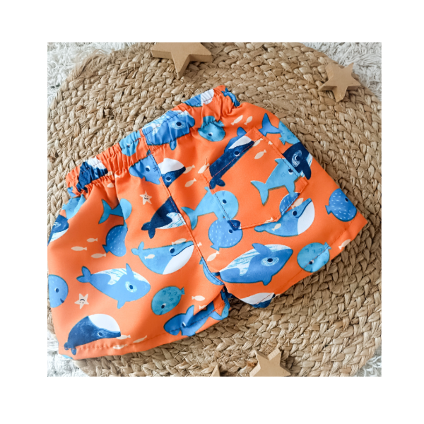 Producto - Short malla BALLENAS naranja - 1