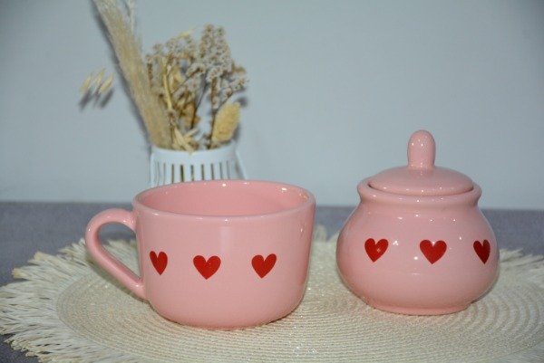 Producto - SET DESAYUNO ROSA - CORAZONES