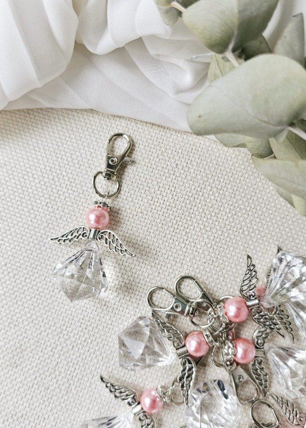 Producto - Llavero Ángel con Cristal facetado y perla Rosa