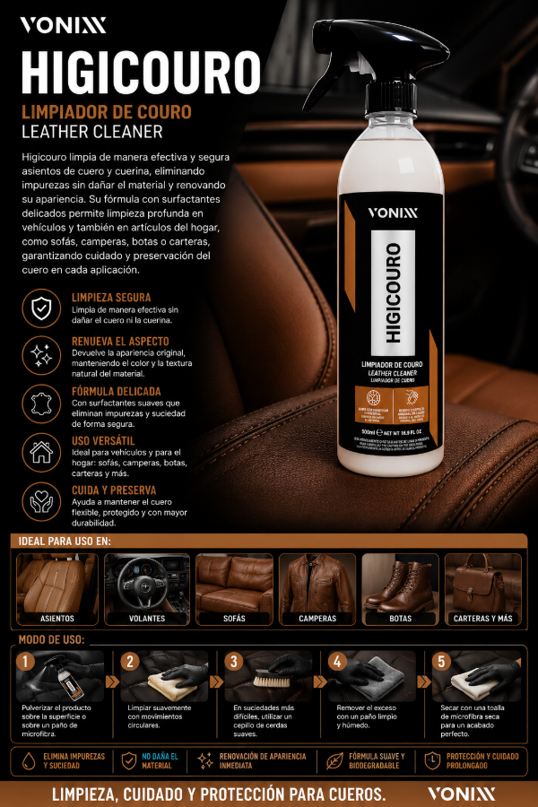 Producto - Vonixx Higicouro 500ml Limpiador de Cuero y Cuerina Interior Automotor