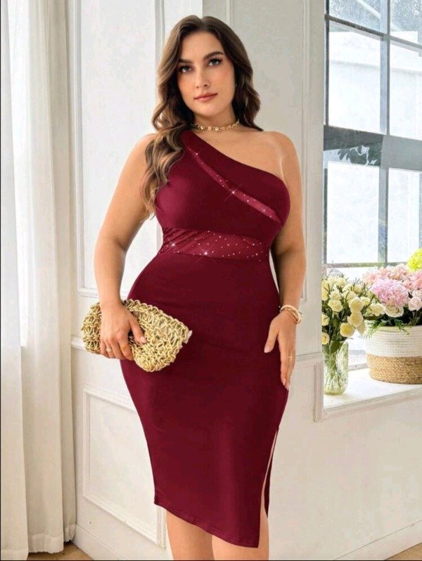 Producto - Vestido Burdeos Asimétrico Shein Curve