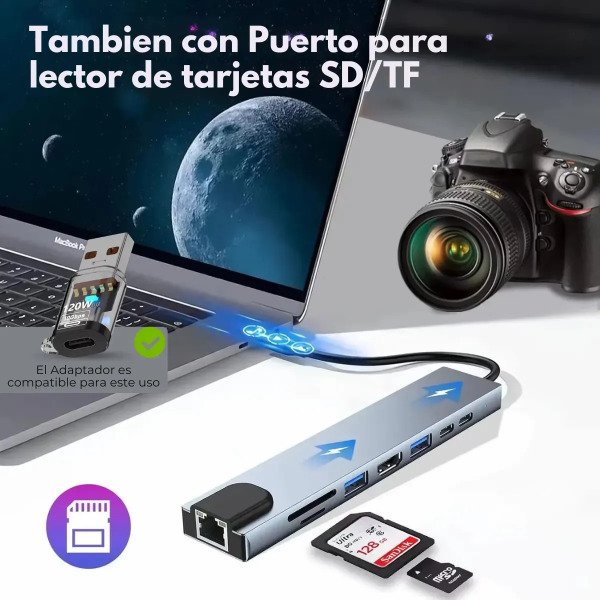 Producto - Hub usb 8 en 1 con RJ45 y HDMI - 5
