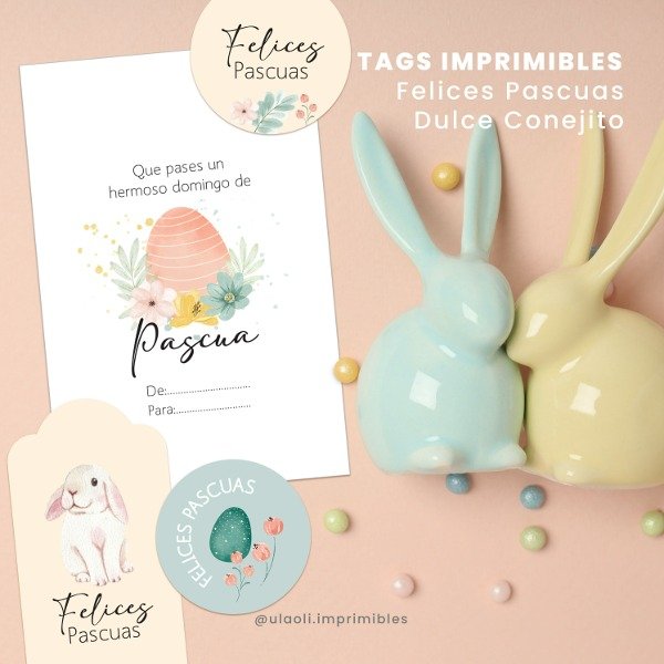 Producto - Tags Imprimibles Felices Pascuas "Dulce Conejito"