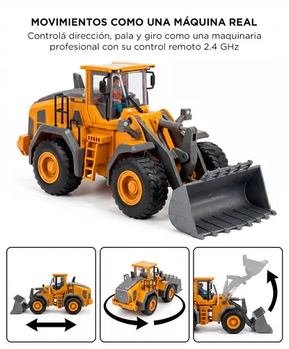 Producto - Bulldozer Camión Con Pala Excavadora Control Remoto Con Luces Y Sonido Para Niño - 2