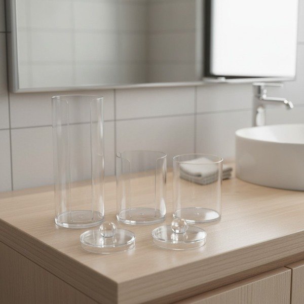 Producto - SET DE BAÑO ORGANIZADOR ACRILICO LISO PORTA HISOPOS, DISCOS ALGODON 3 PIEZAS l - 2