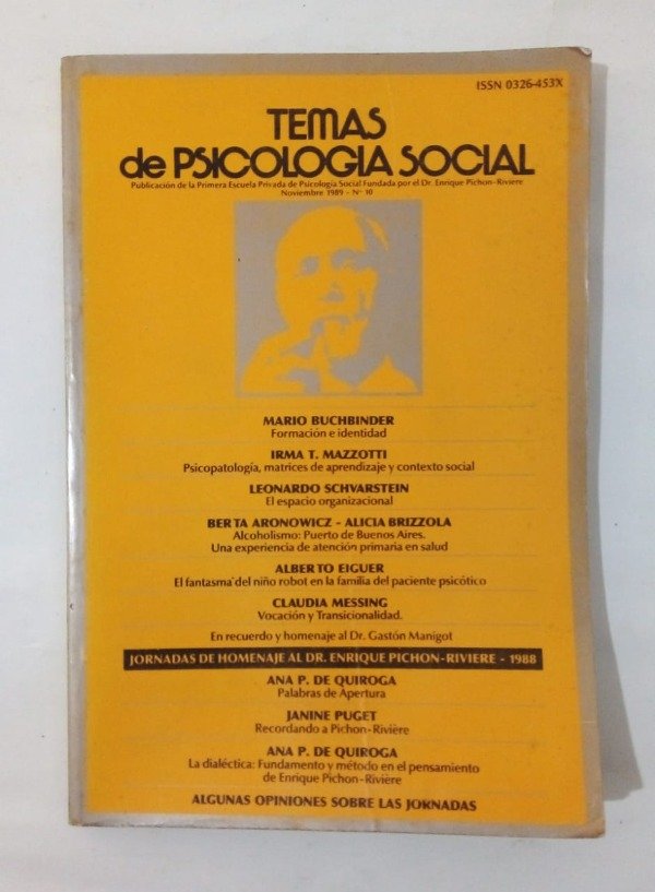 Producto - Temas de psicología social #10 - Noviembre 1989 - Buchbinder Ana P de Quiroga
