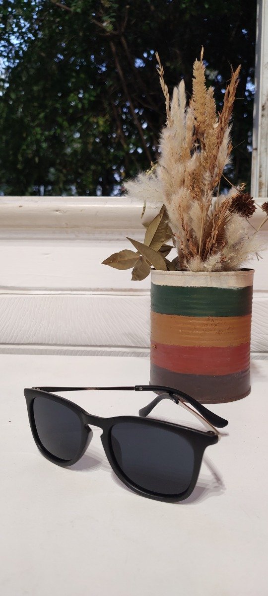 Producto - Lentes negros , con patillas plateadas, marco fino