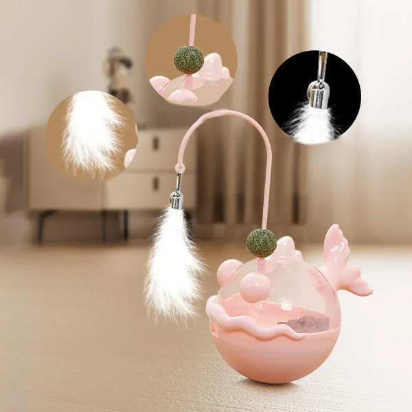 Producto - DISPENSADOR DE COMIDA PEZ CON HIERBA GATERA PLUMAS Y CASCABEL - 5