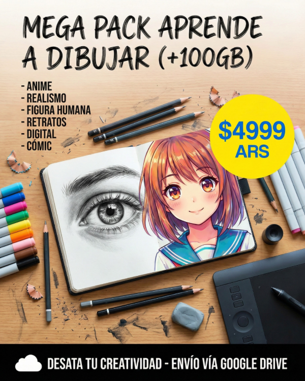 Producto - N27: MEGA-PACK DE CURSOS DE DIBUJO! +100GB DE CURSOS EN VIDEO!