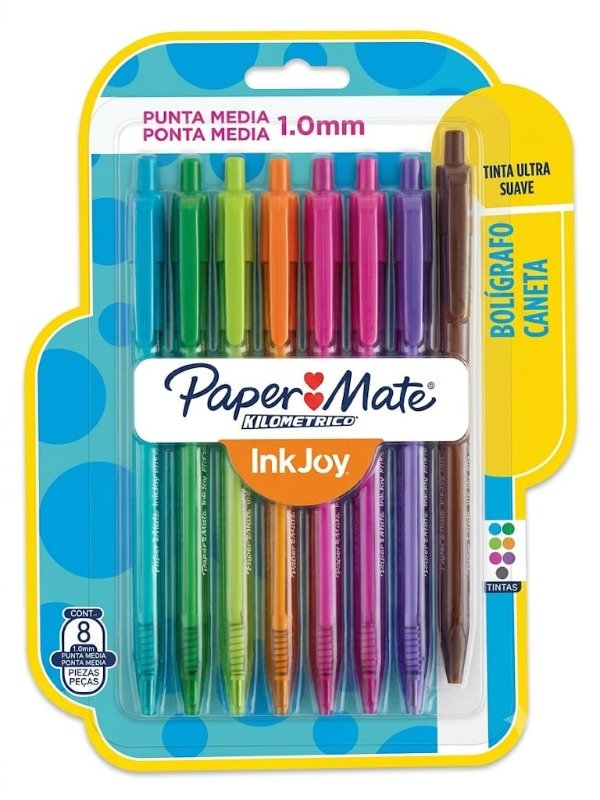 Producto - Bolígrafo Paper Mate kilométrico Inkjoy Retráctil. Blister x 8 unidades.