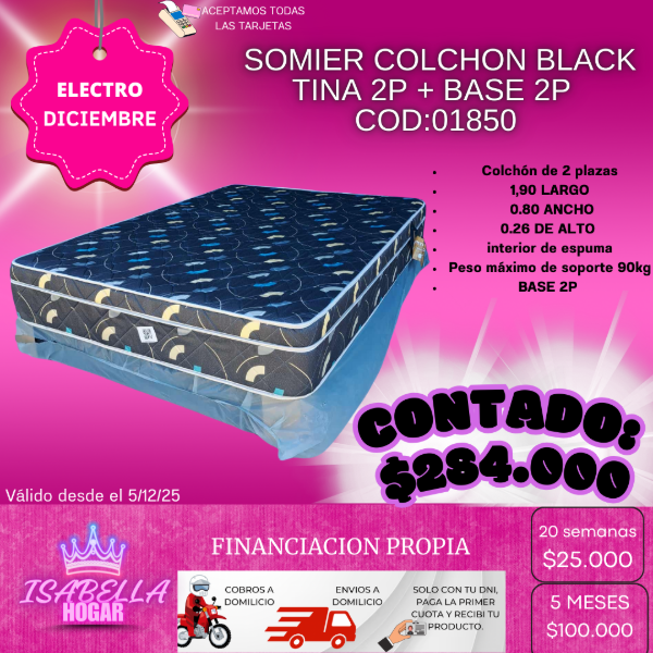 Producto - SOMIER COLCHON BLACK TINA 2P + BASE 2P COD:01850