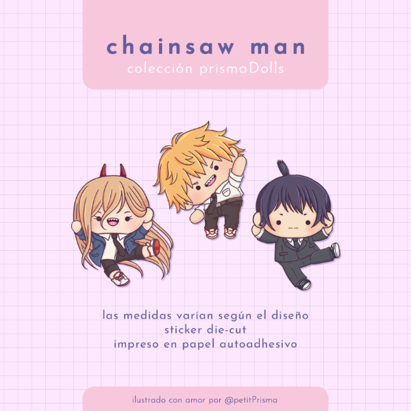 Producto - Sticker de papel "Chainsaw Man" (Colección prismaDolls)